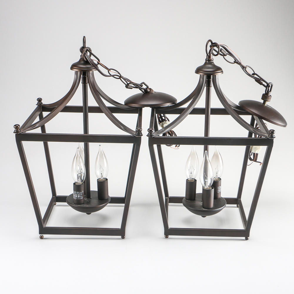 Pair Of Brown Pendant Lamps