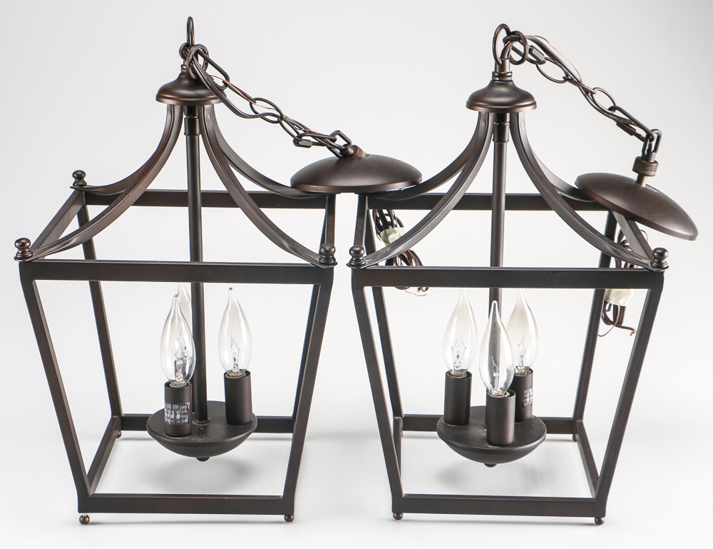 Pair Of Brown Pendant Lamps