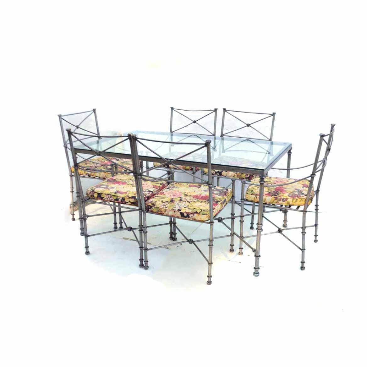 Pier One Glass Top Dining Table With Six Chairs