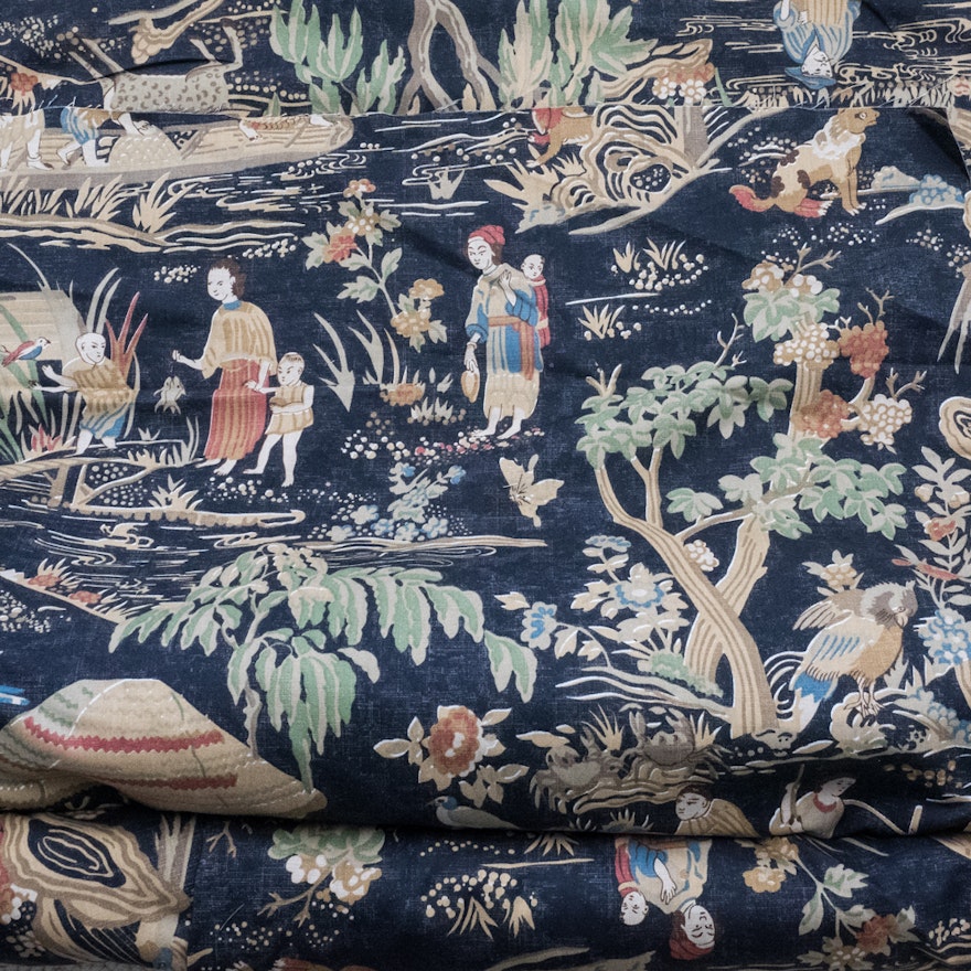 Chinoiserie Thibaut Fishing Village Home Decorator Fabric Ebth Chinoiserie Thibaut Fishing Village Home Decorator Fabric Ebth
