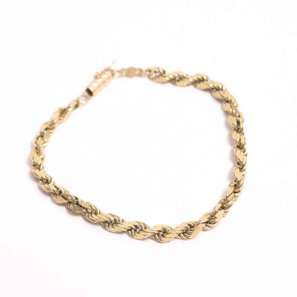 14K Gold Hollow Rope Chain Bracelet | EBTH