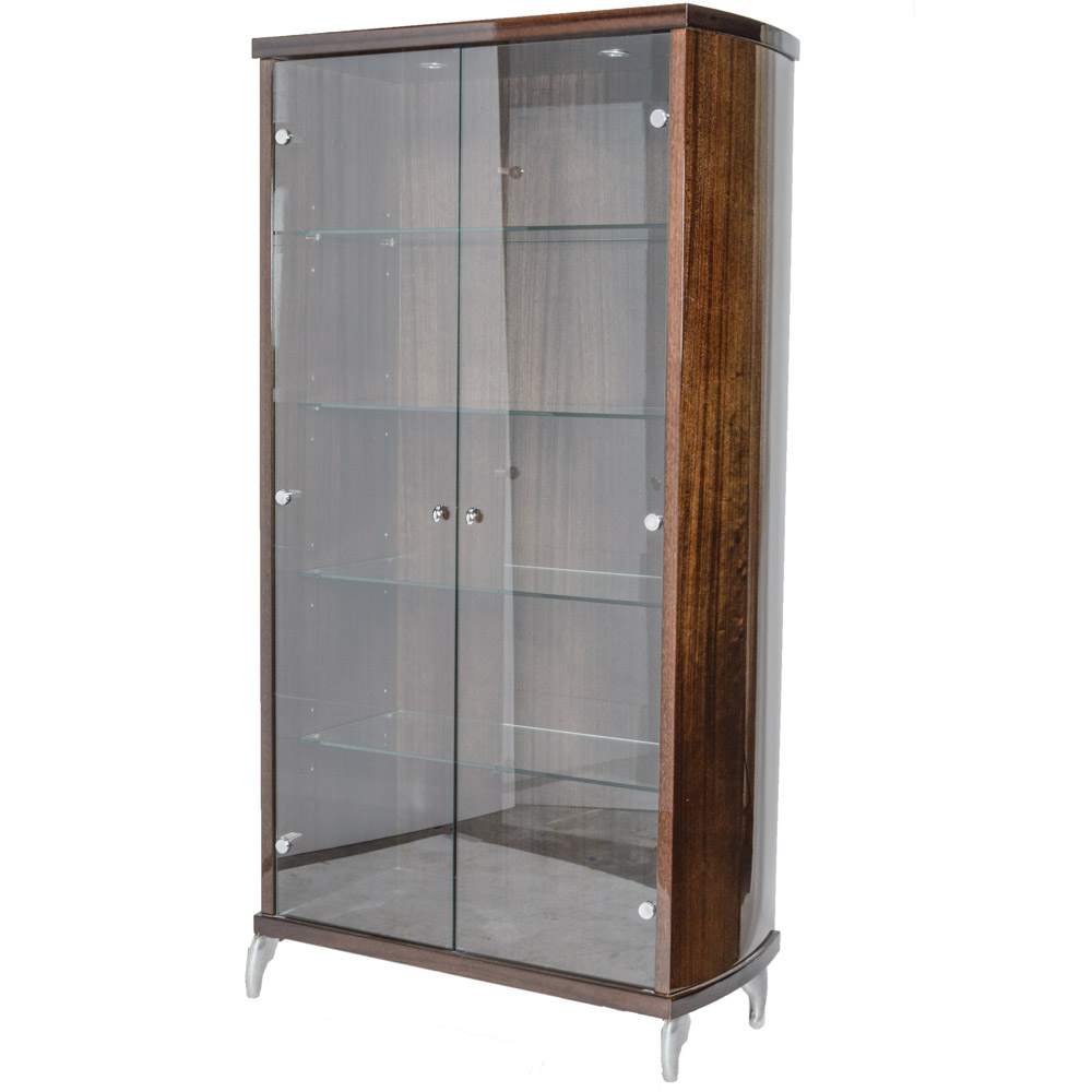 Contemporary Italian Walnut And Glass China Cabinet Ebth