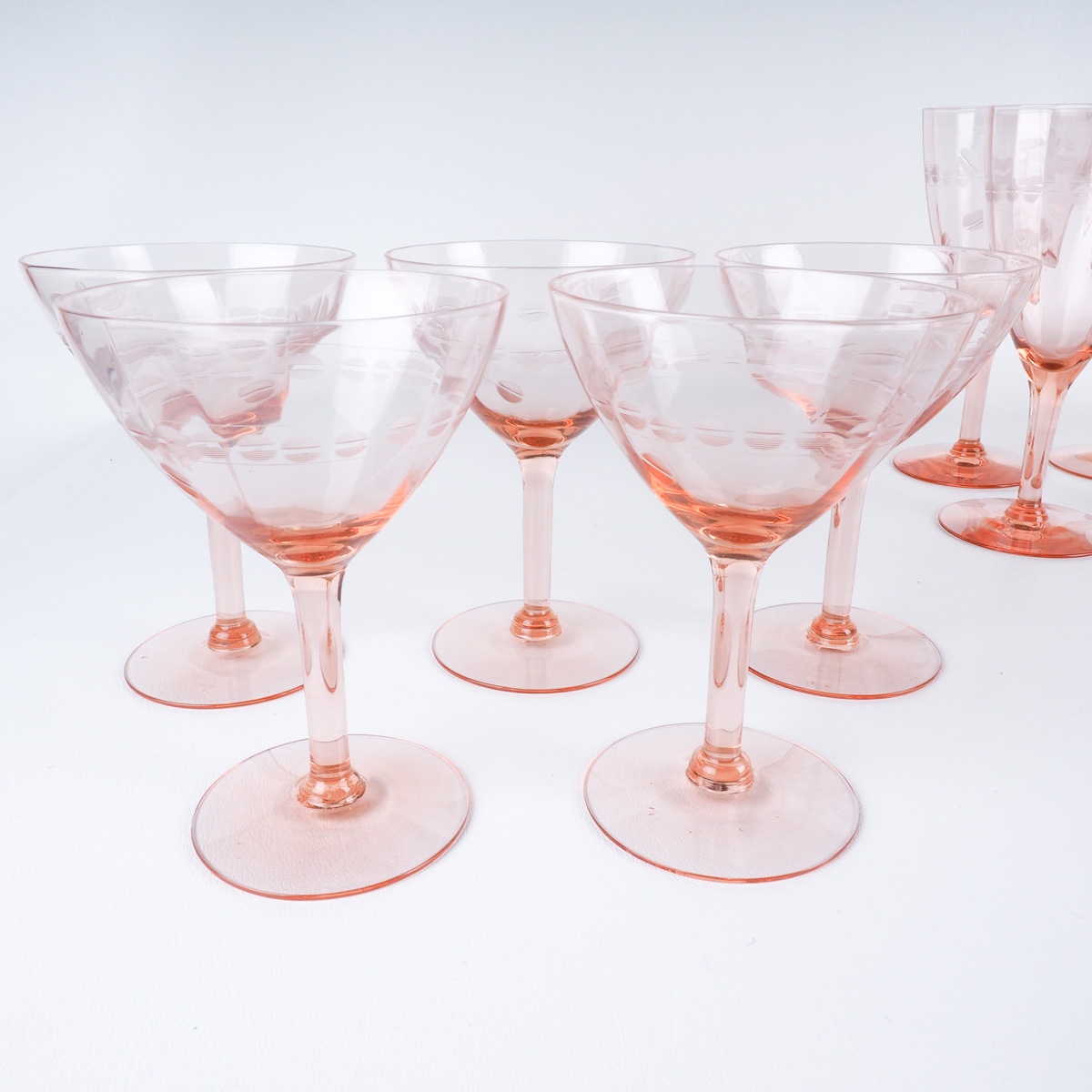 Vintage Pink Glass Stemware EBTH    A210608 