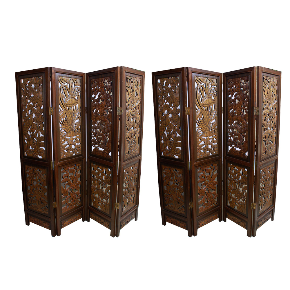 Pair of Filipino Hand Carved Folding Screen Room Dividers EBTH
