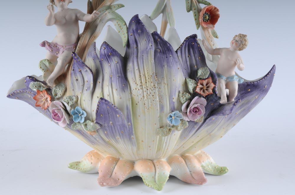 Antique German Bisque Porcelain Basket with Cherubs EBTH