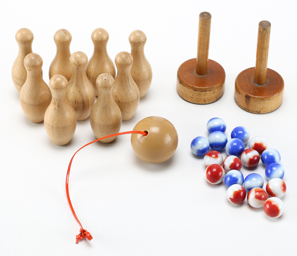 Wooden Tabletop Games Featuring Pinball and Skittles EBTH