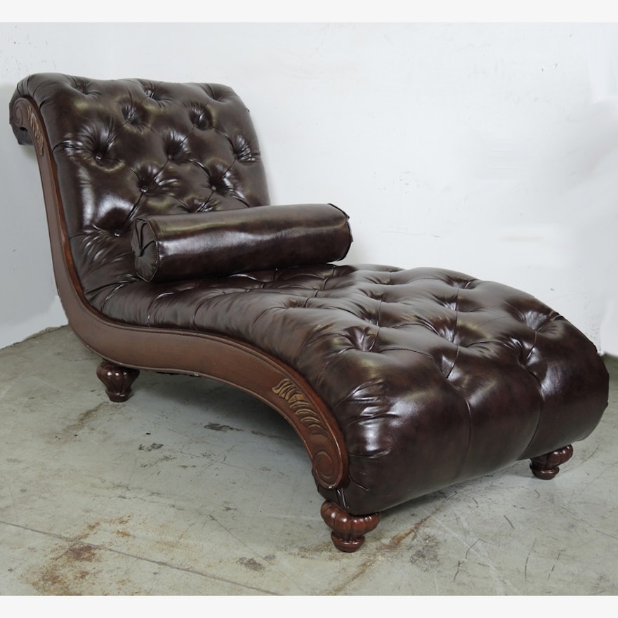 Newport Furniture Tufted Leather Chaise Lounge Chair : EBTH