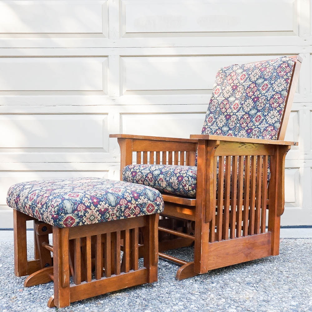 Mission Style Oak Glider and Ottoman EBTH