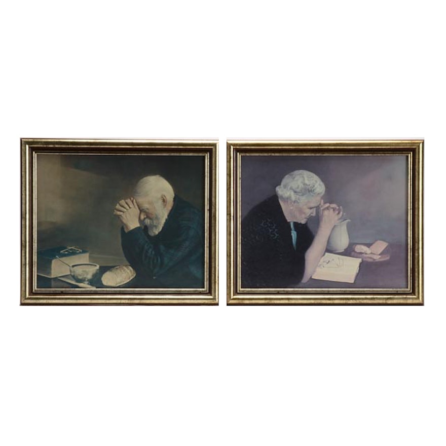 Pair Of Offset Lithographs Of Praying Figures Ebth