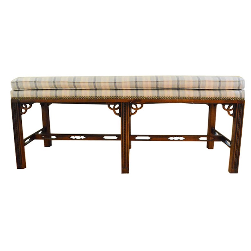 Cushioned Chinese Chippendale Style Mahogany Bench Ebth