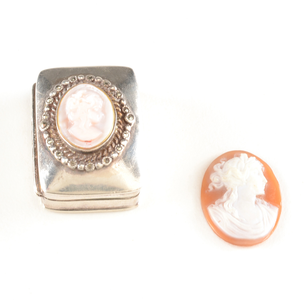 Imported London Sterling Silver Pill Box and Carved Shell Cameo EBTH