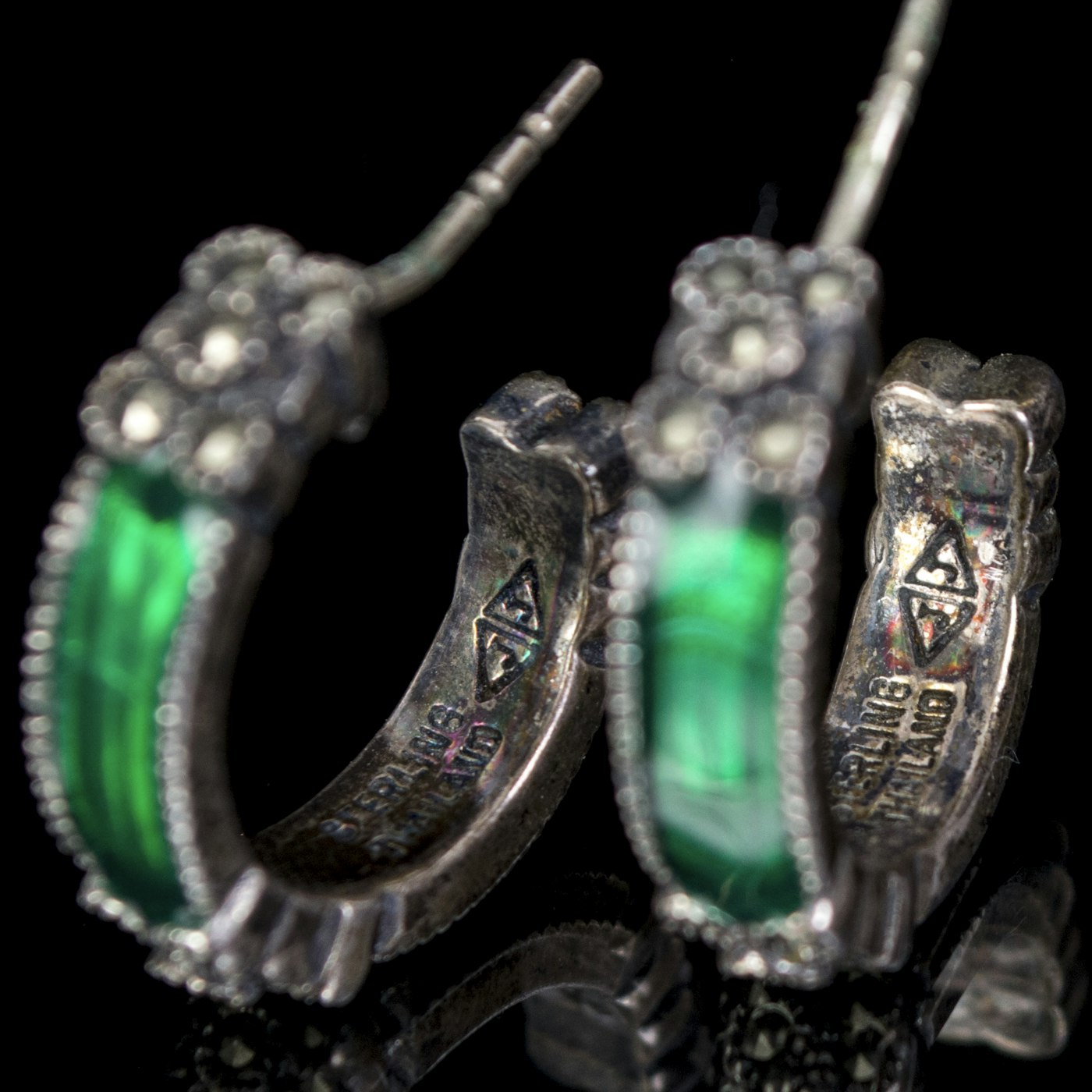 Sterling Silver Marcasite and Enamel Ring and Earrings | EBTH