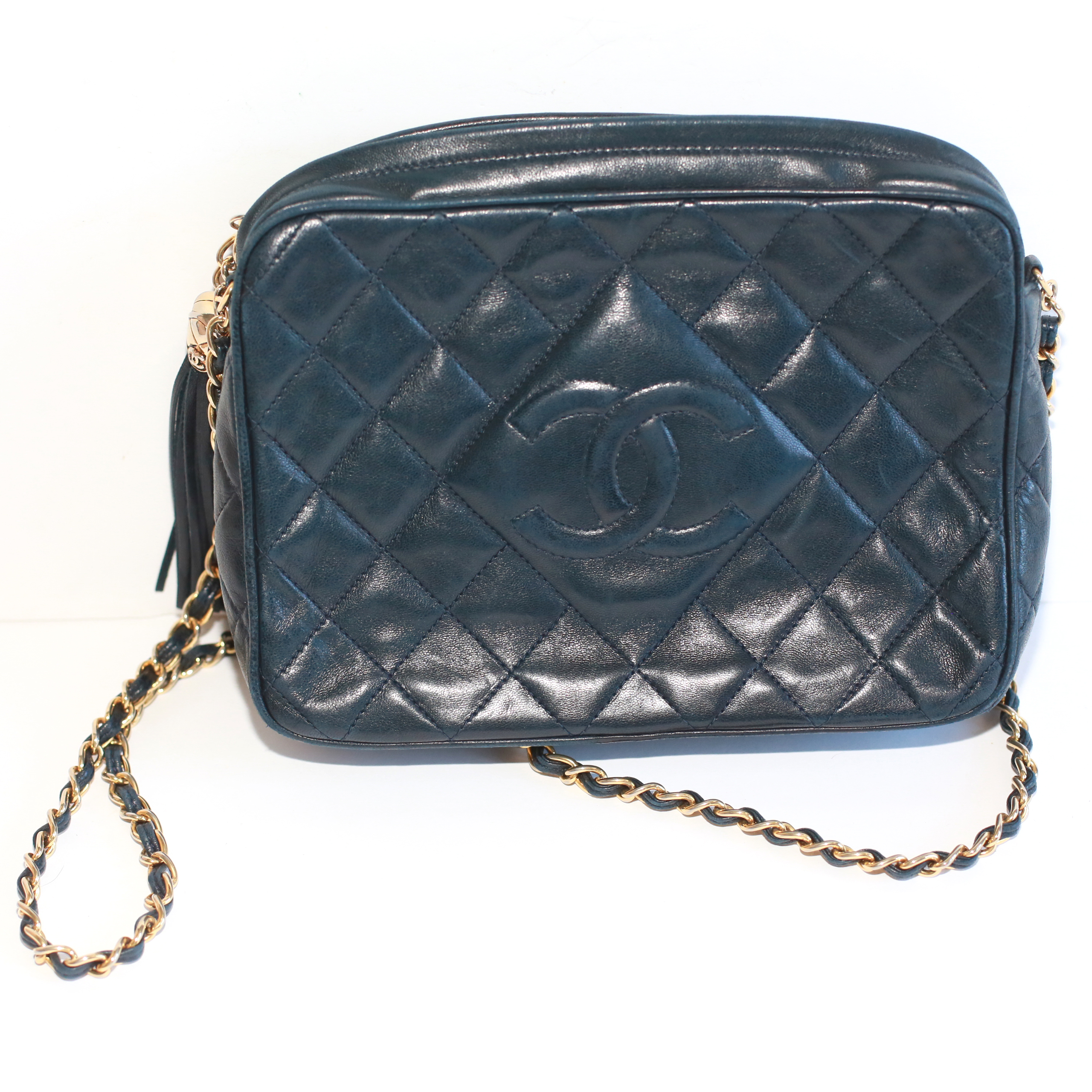 Vintage Quilted Chanel Bag in Navy Blue Leather EBTH