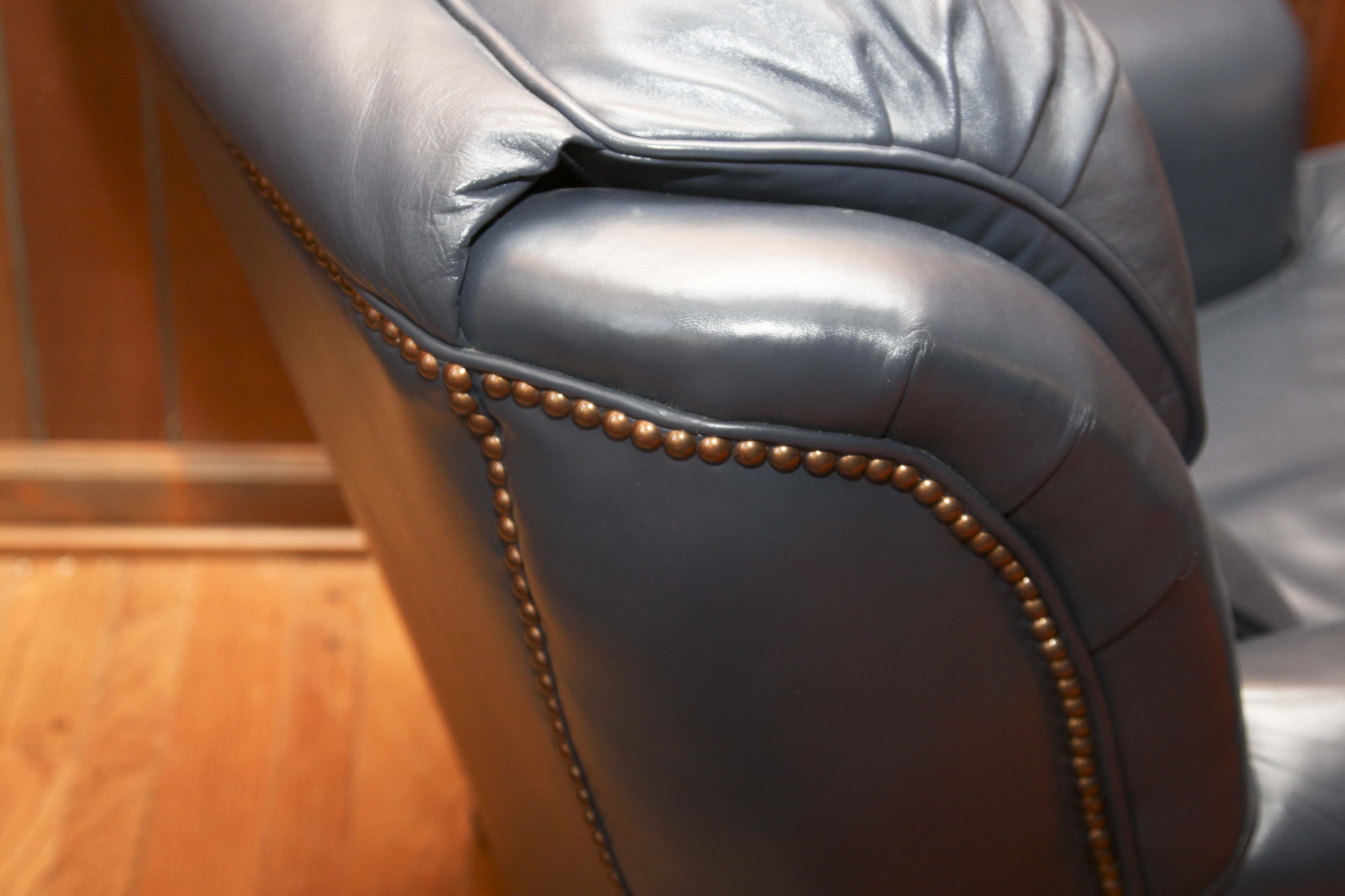 Navy Blue Leather Chair and Ottoman EBTH