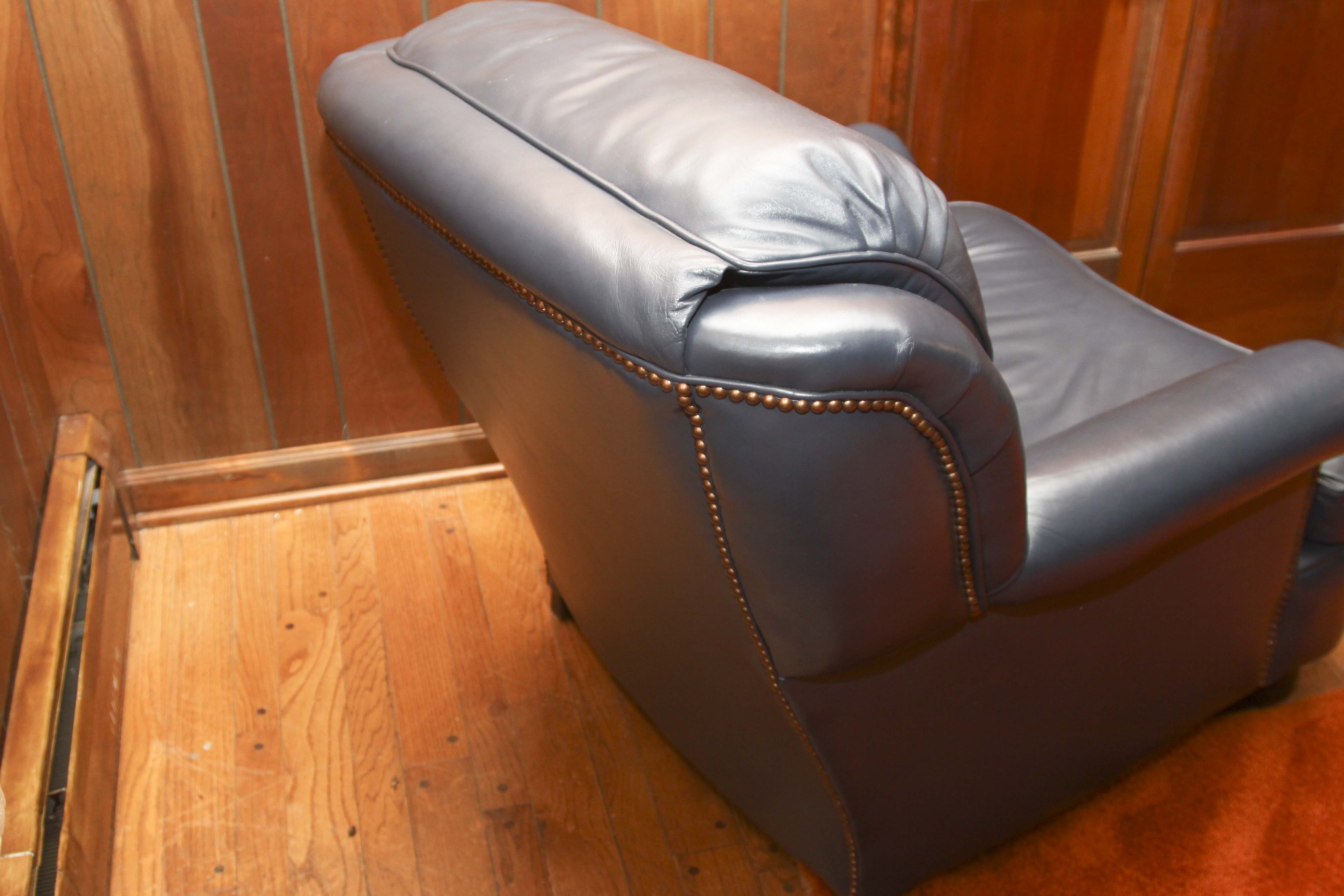 Navy Blue Leather Chair and Ottoman EBTH