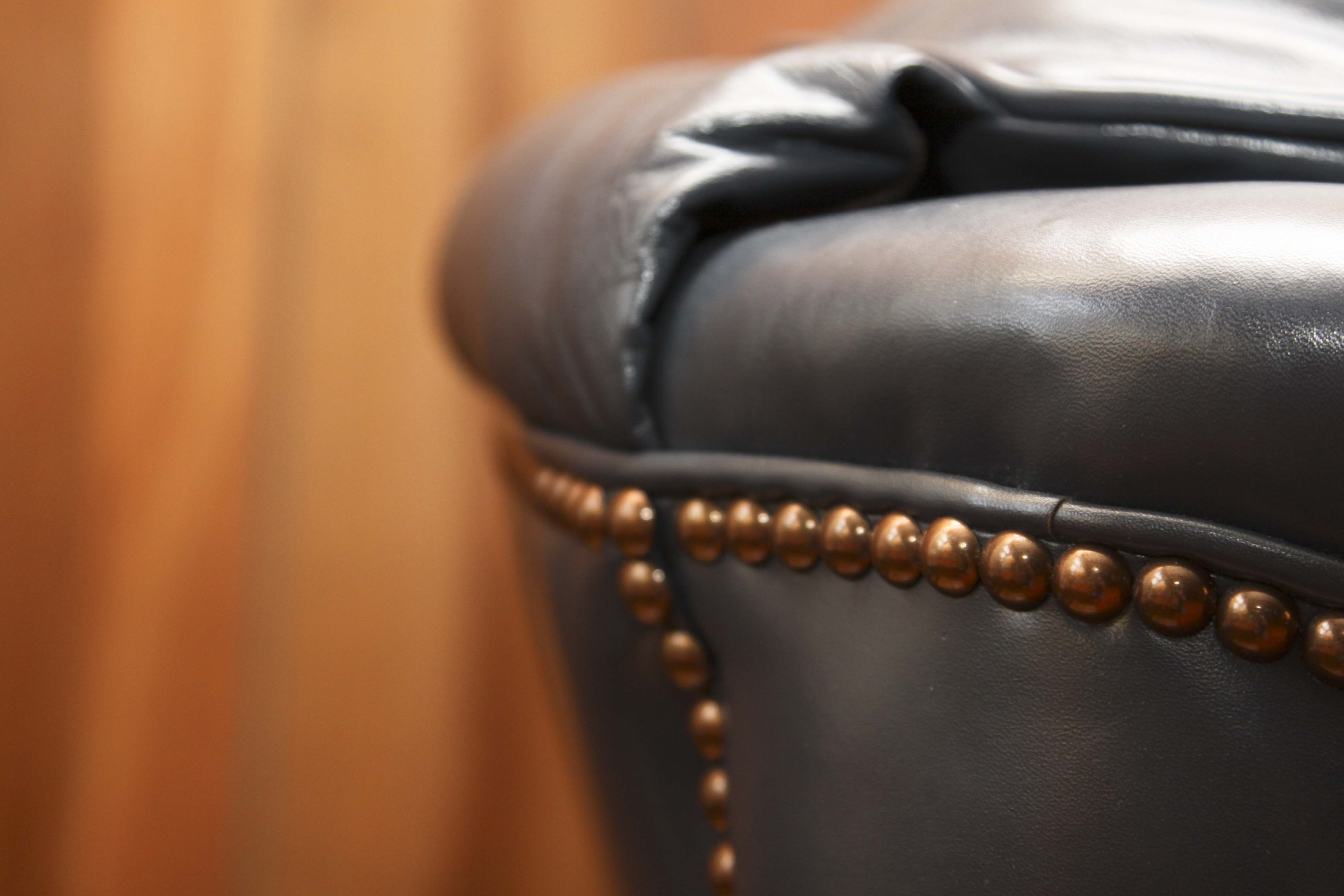 Navy Blue Leather Chair and Ottoman | EBTH