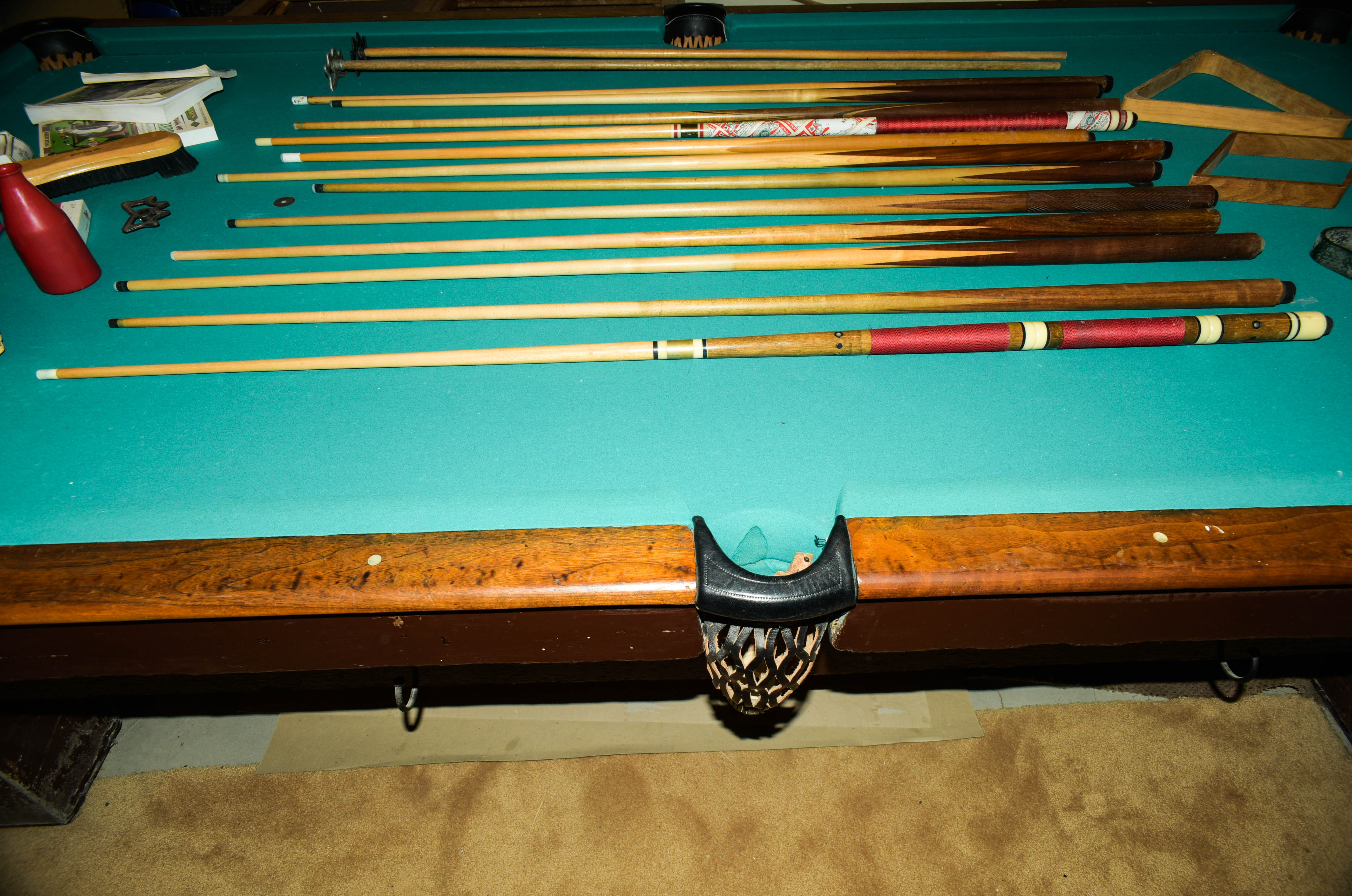 vintage scene with threesome on pool table