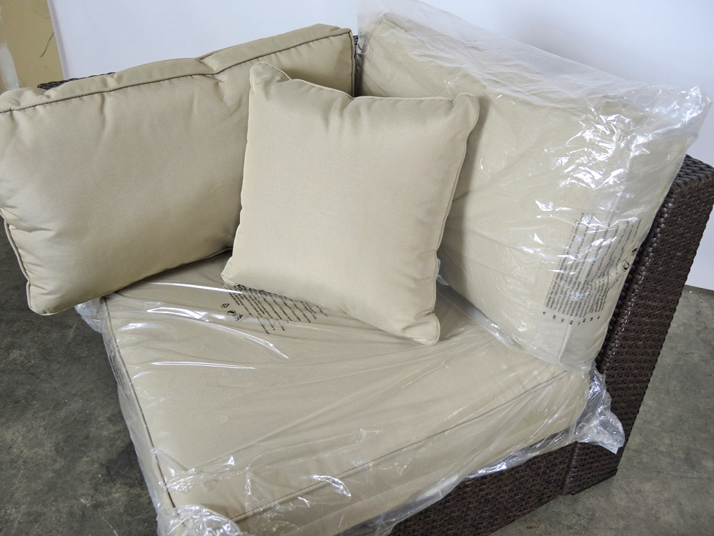 Faux Wicker Corner Chair and Cushions EBTH