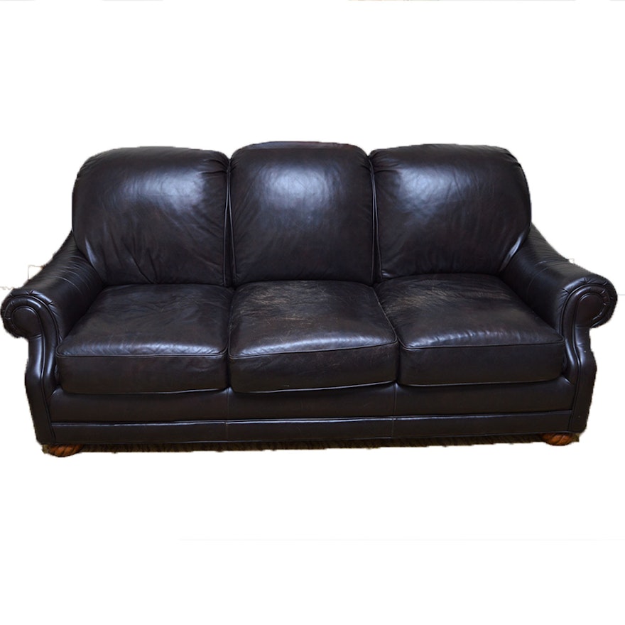 Plush Leather Sofa By Thomasville Ebth Plush Leather Sofa By Thomasville