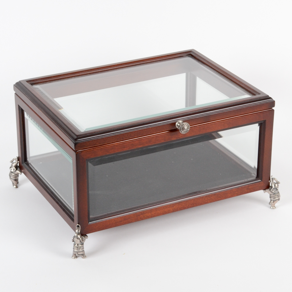 Bombay Company Glass and Wooden Display Box with Elephant Feet EBTH