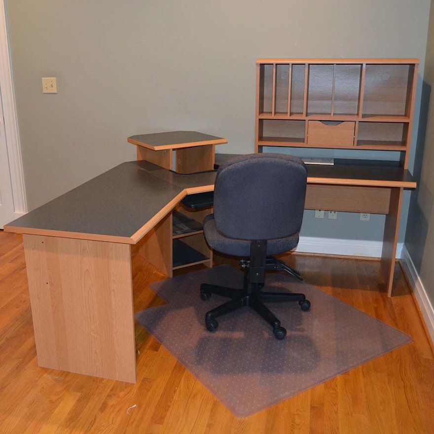 O Sullivan L Workcenter With Floor Mat And Office Chair Ebth