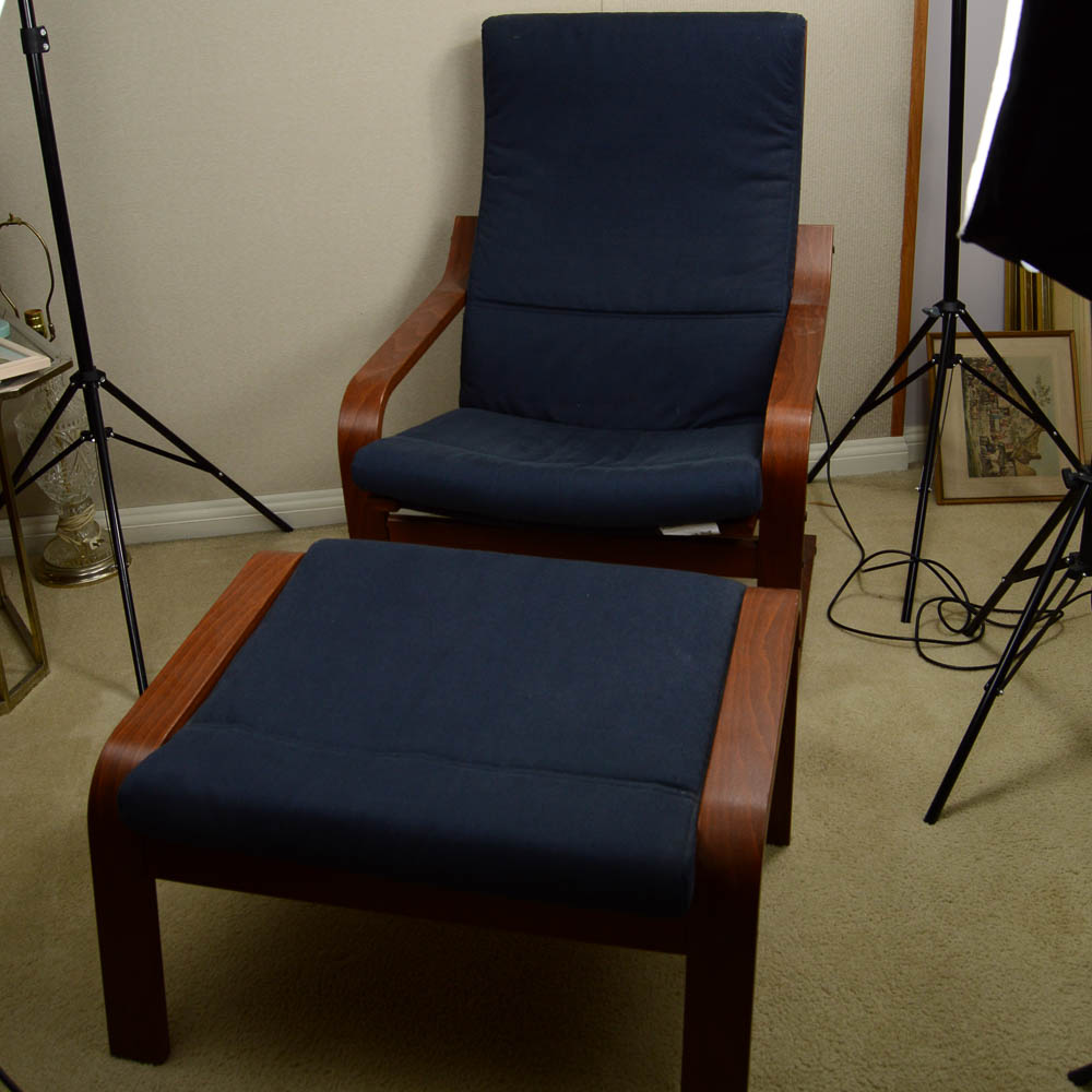 navy blue chair and ottoman