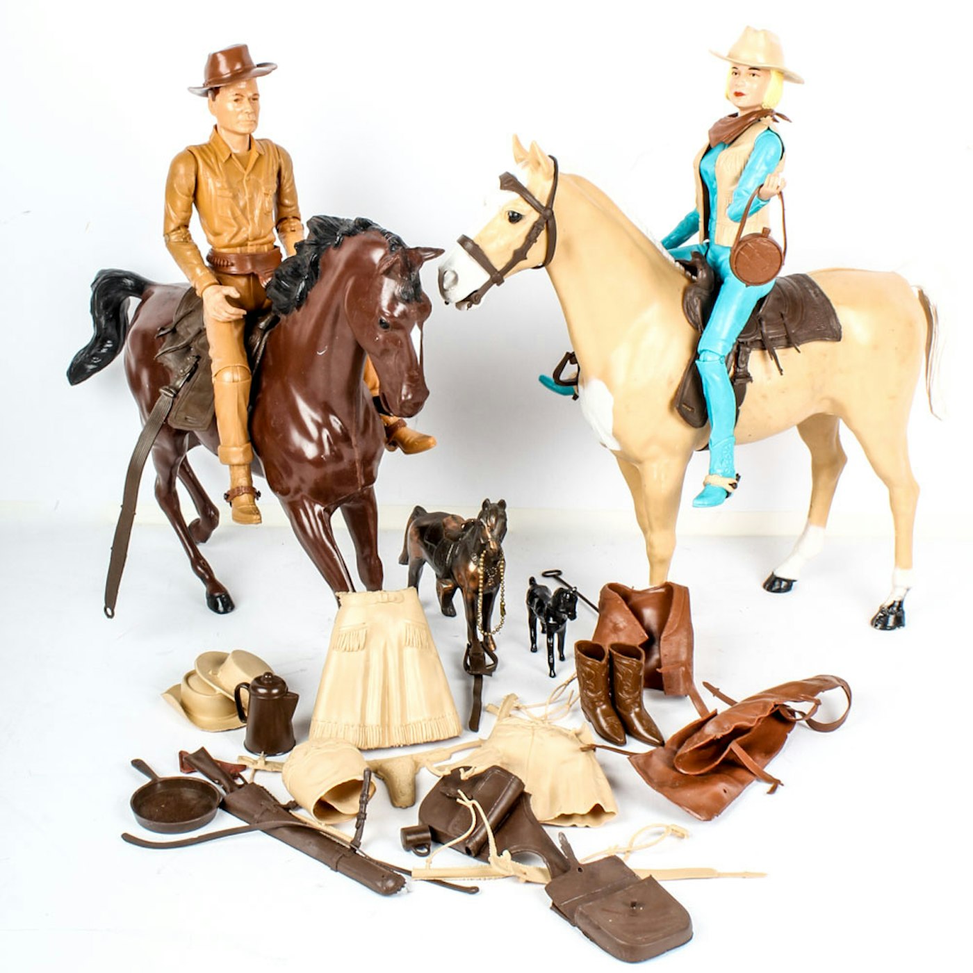 Louis Marx & Co. Johnny West, Jane West and Two Horses | EBTH