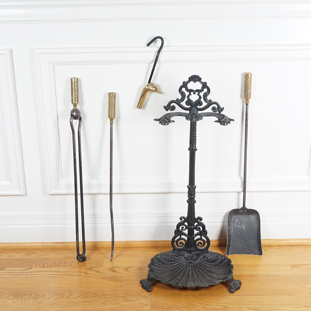 Antique Cast Iron and Brass Fireplace Tool Set EBTH