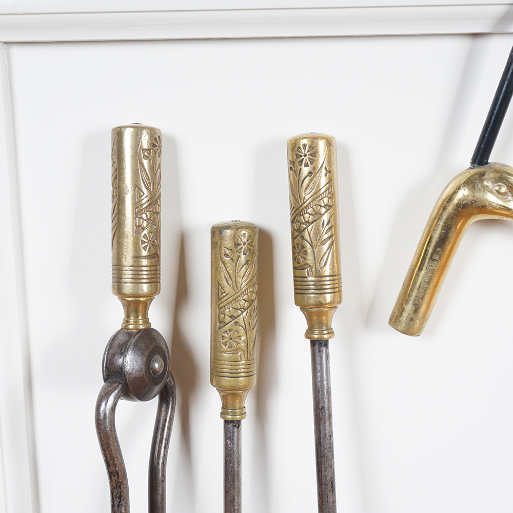 Antique Cast Iron and Brass Fireplace Tool Set EBTH