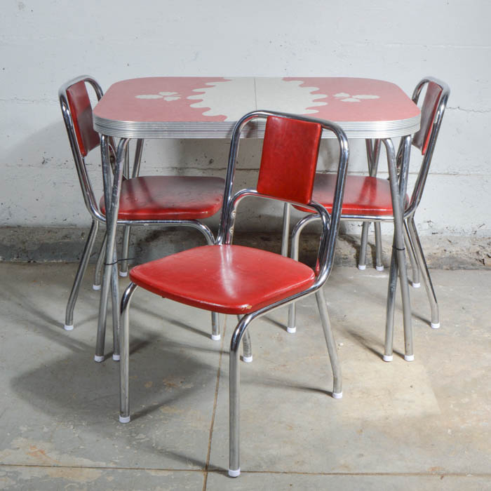 red 1950s formica kitchen table and chairs