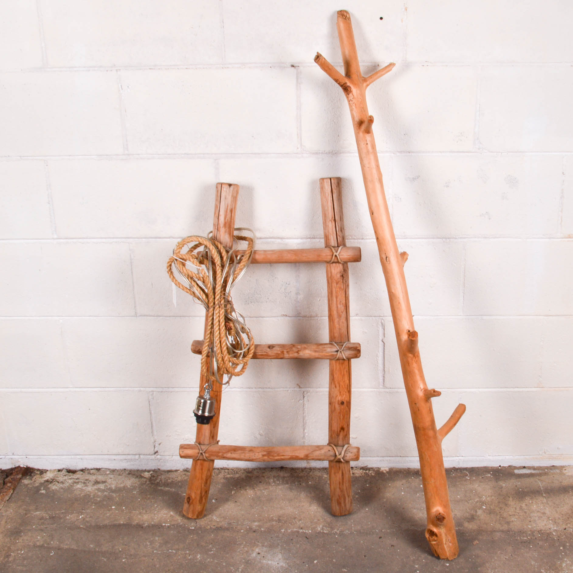 Decorative Wooden Ladder with Rope Light Fixture | EBTH