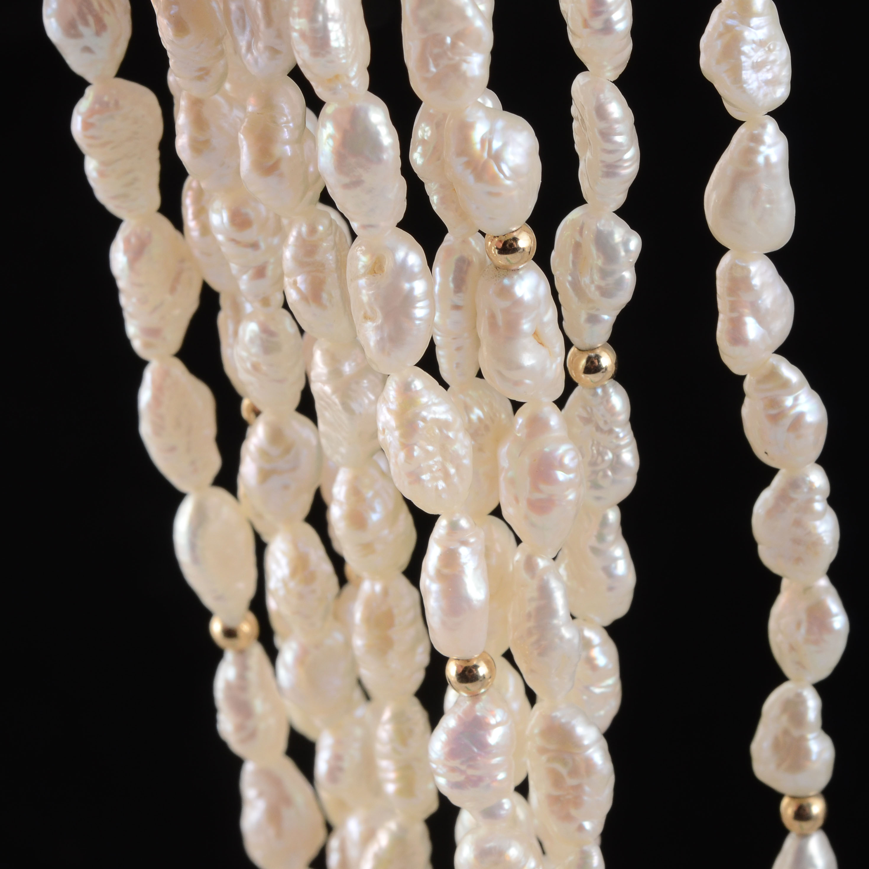 Five Strand 14K Yellow Gold Freshwater Rice Pearl Necklace EBTH