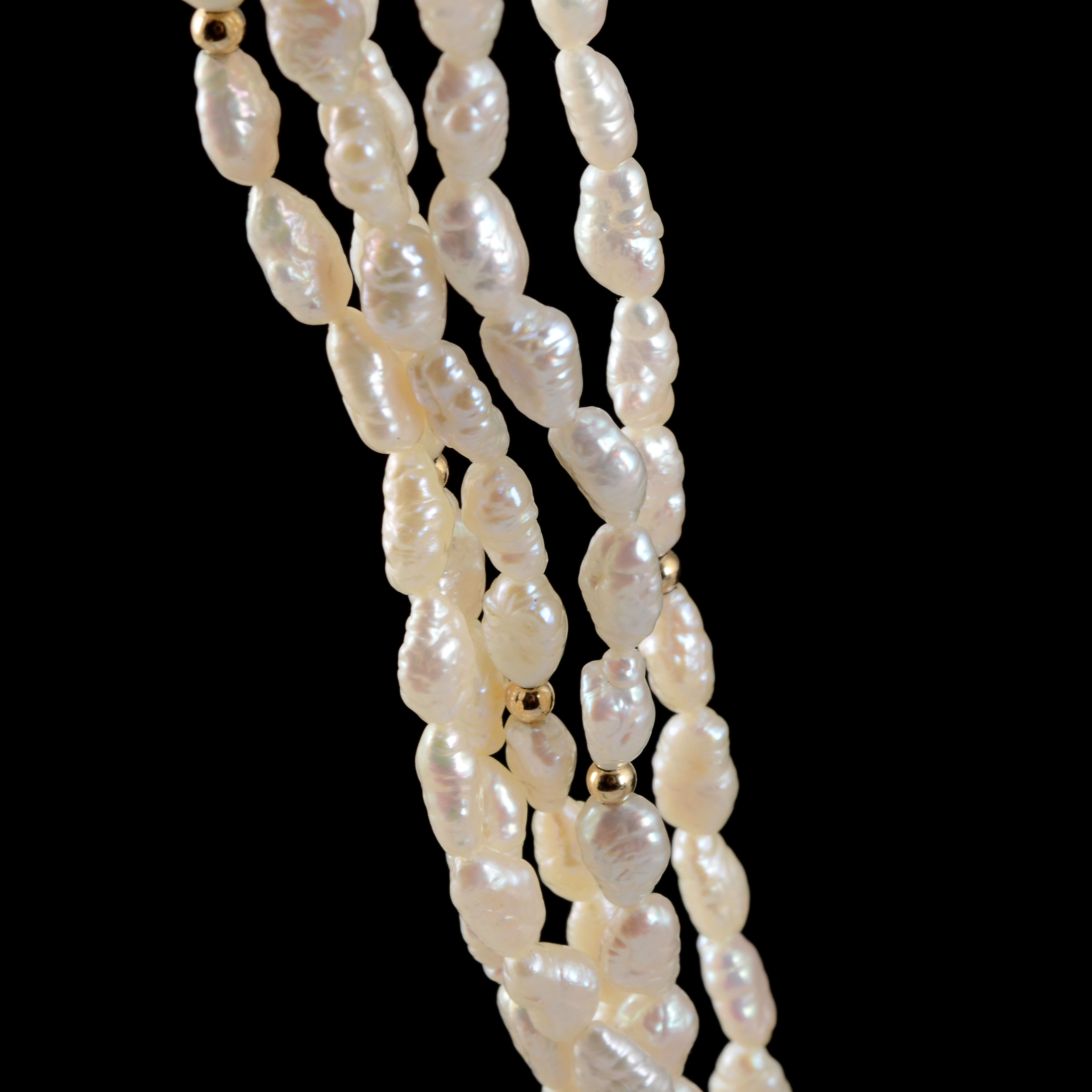 Five Strand 14K Yellow Gold Freshwater Rice Pearl Necklace EBTH