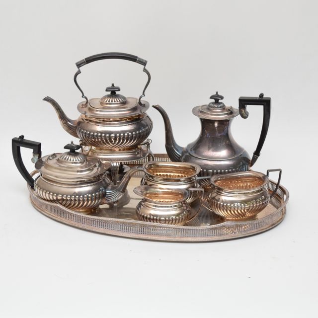 Antique Seven Piece Sheffield William Adams EPNS Silver Plate Tea and