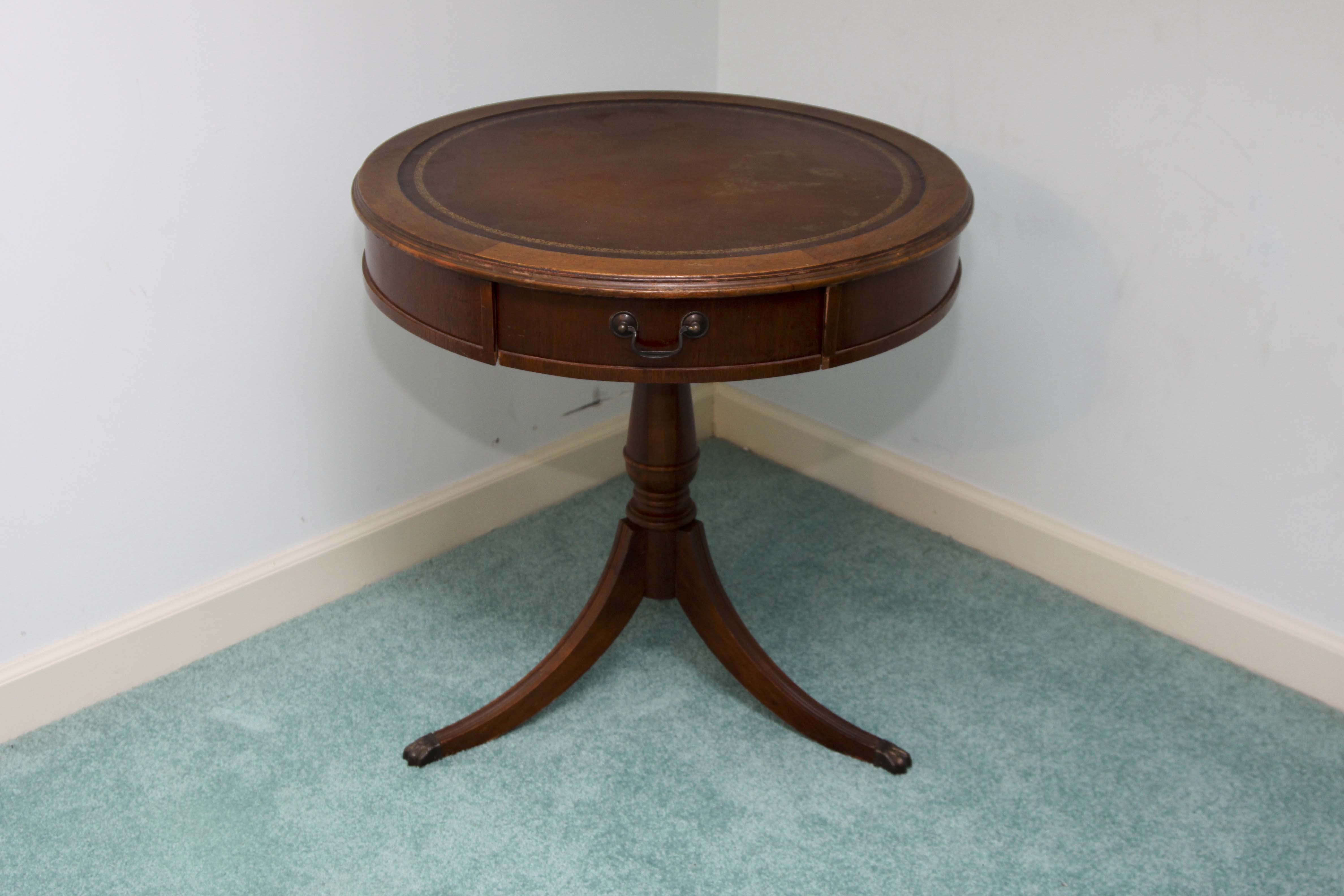 Duncan Phyfe Leather Top Drum Table EBTH