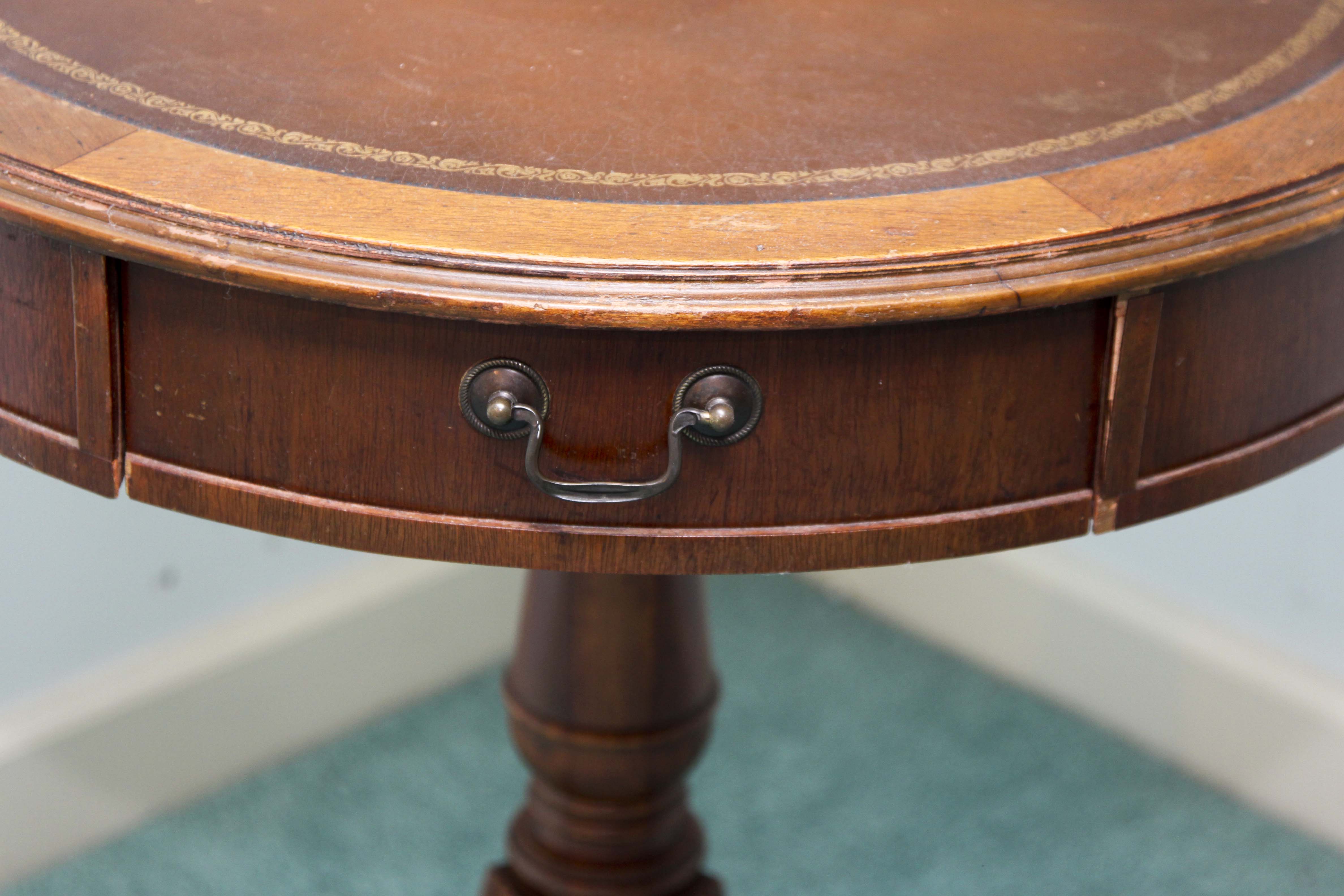 Duncan Phyfe Leather Top Drum Table EBTH