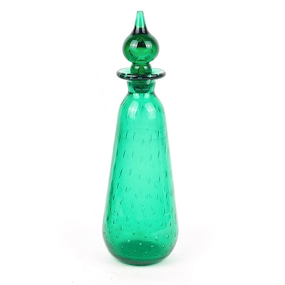 Handblown Green Glass Decanter