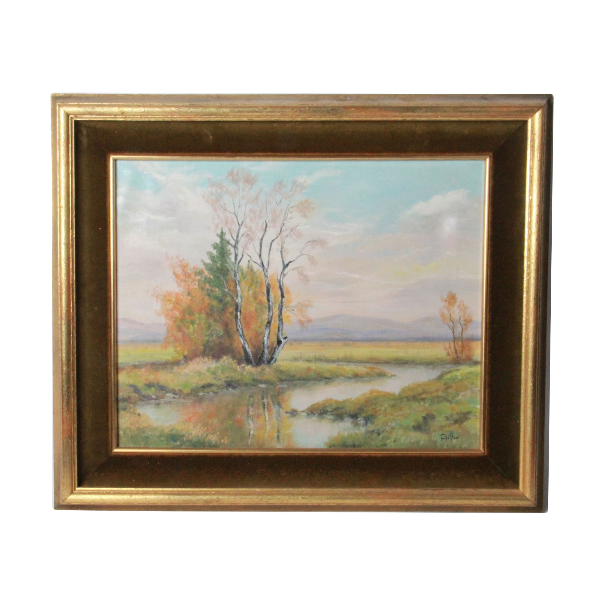 Chilton Signed Original Oil Painting Of A Landscape Ebth