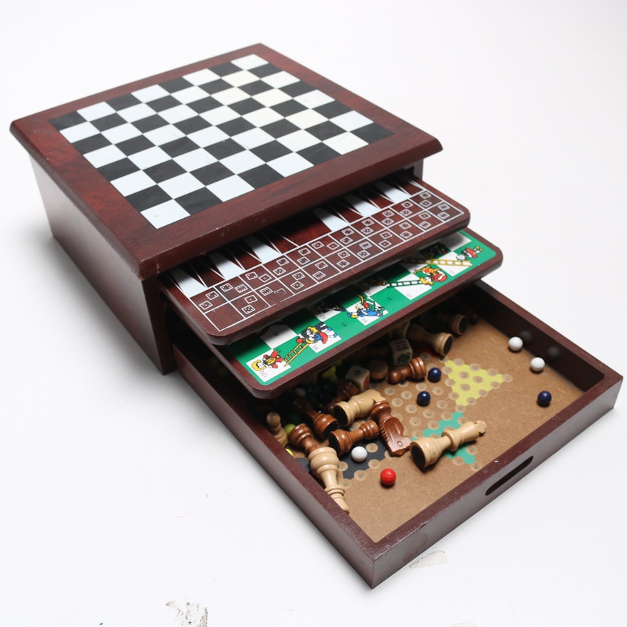 Wooden MultiBoardGame Box EBTH