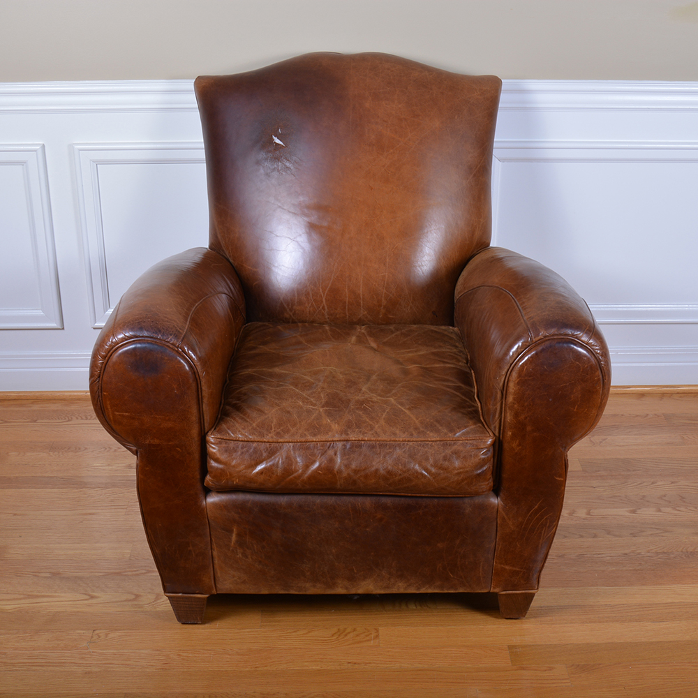 Mitchell Gold Leather Arm Chair and Ottoman EBTH