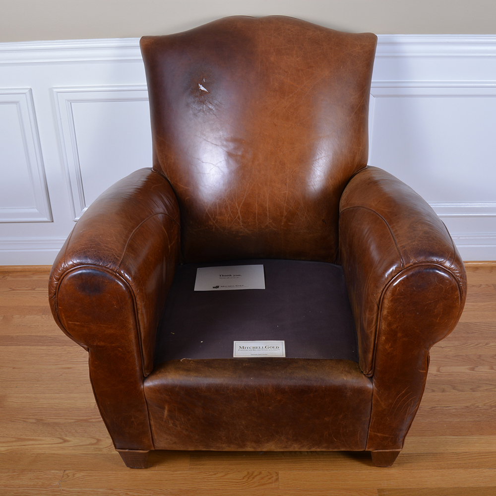 Mitchell Gold Leather Arm Chair and Ottoman EBTH