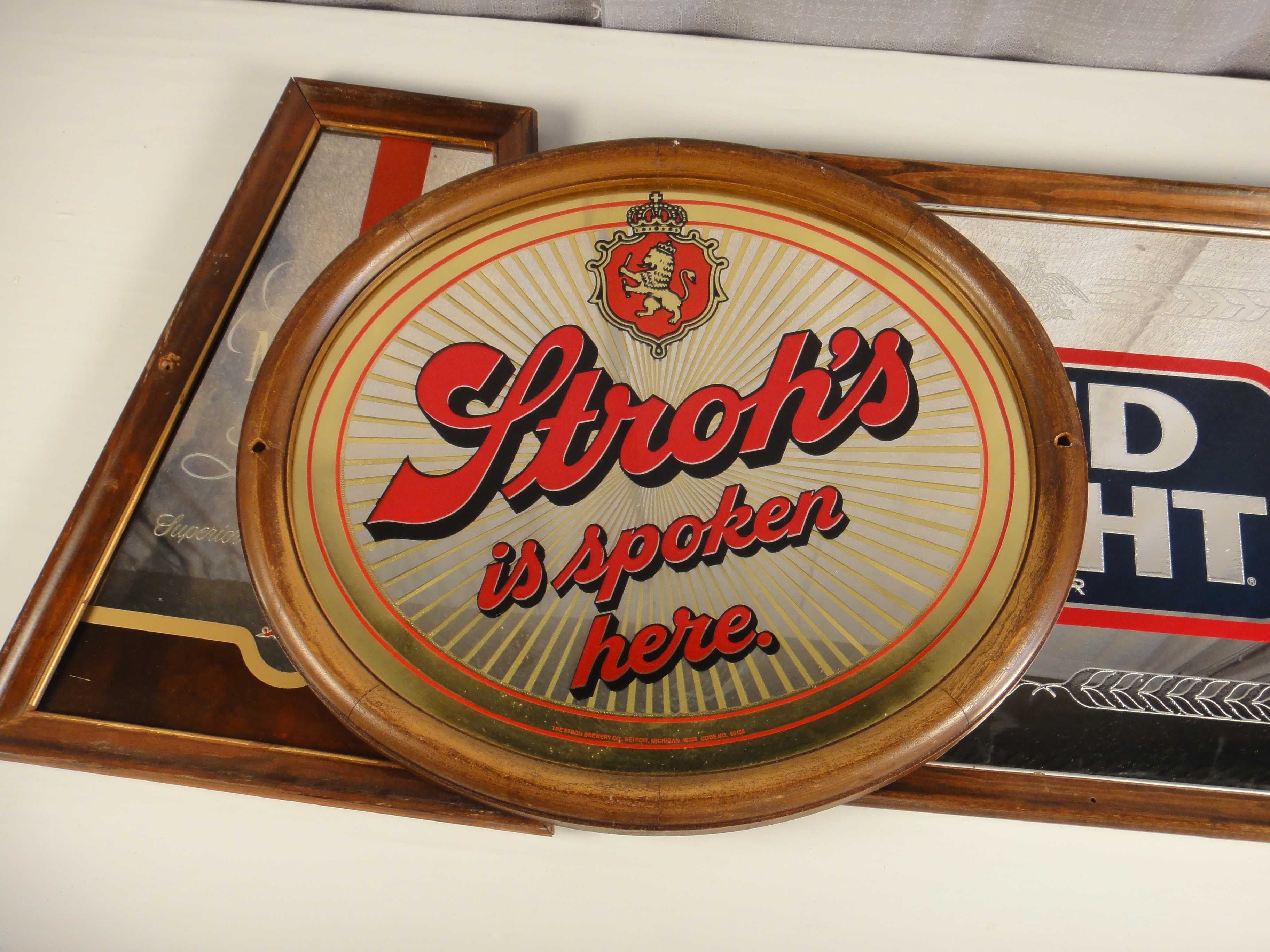 Vintage Stroh's, Bud Light and Michelob Light Mirrored Beer Signs EBTH