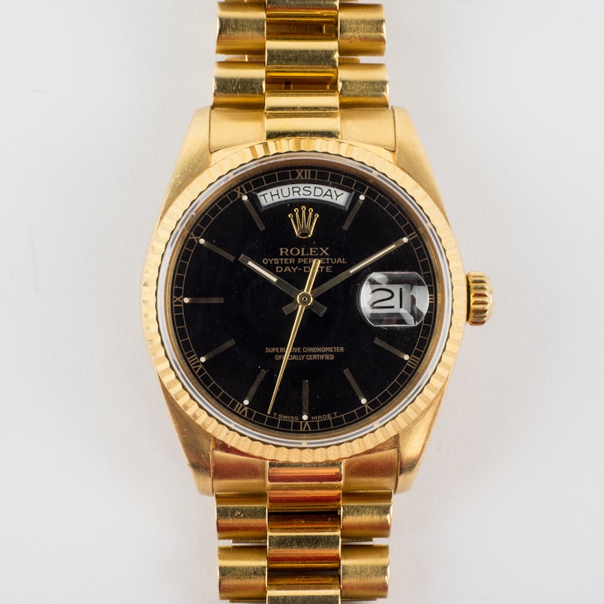 Men's 18K Yellow Gold Rolex Oyster Perpetual Day Date ...