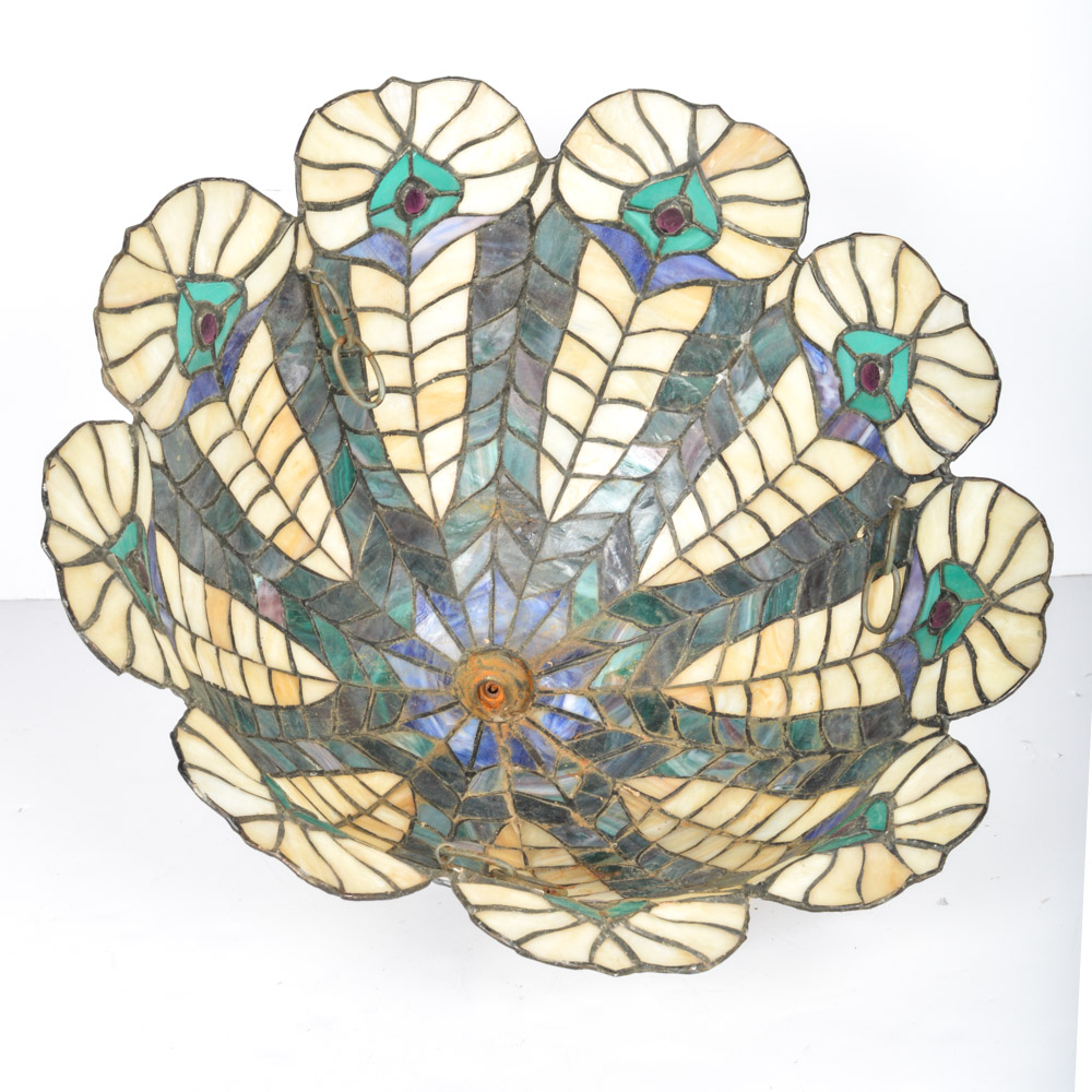 Leaded and Stained Glass Hanging Lamp Shade EBTH