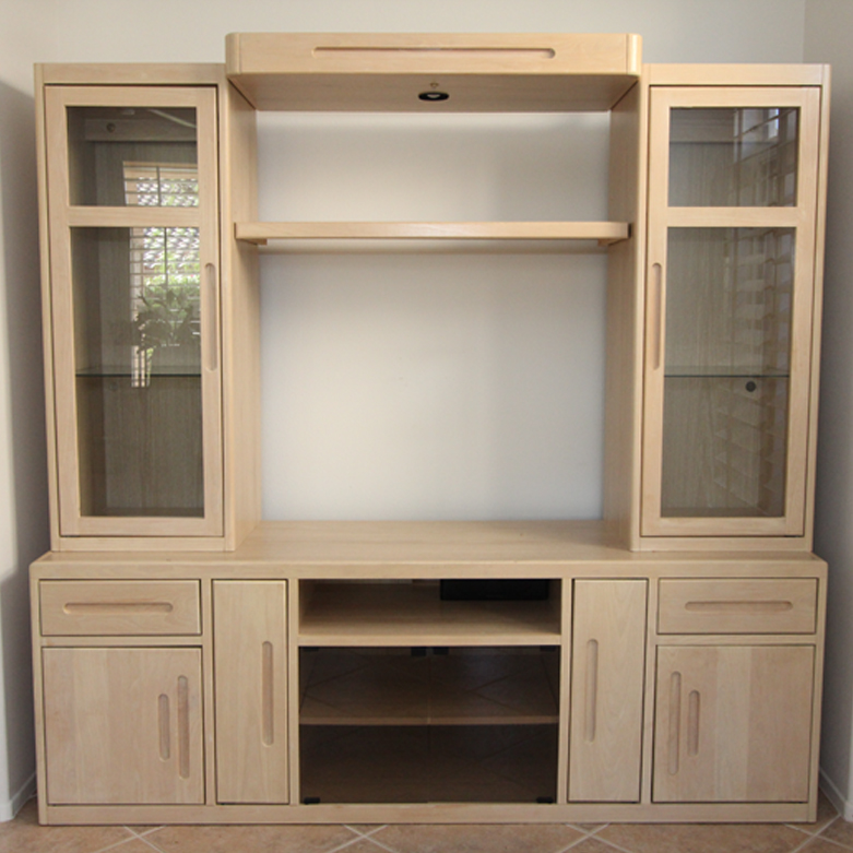 Contemporary Bleached Oak Wood And Glass Five Piece Entertainment