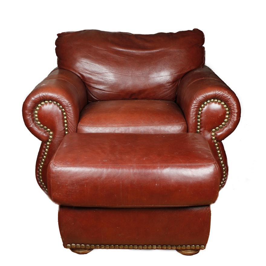Leather Arm Chair and Ottoman : EBTH