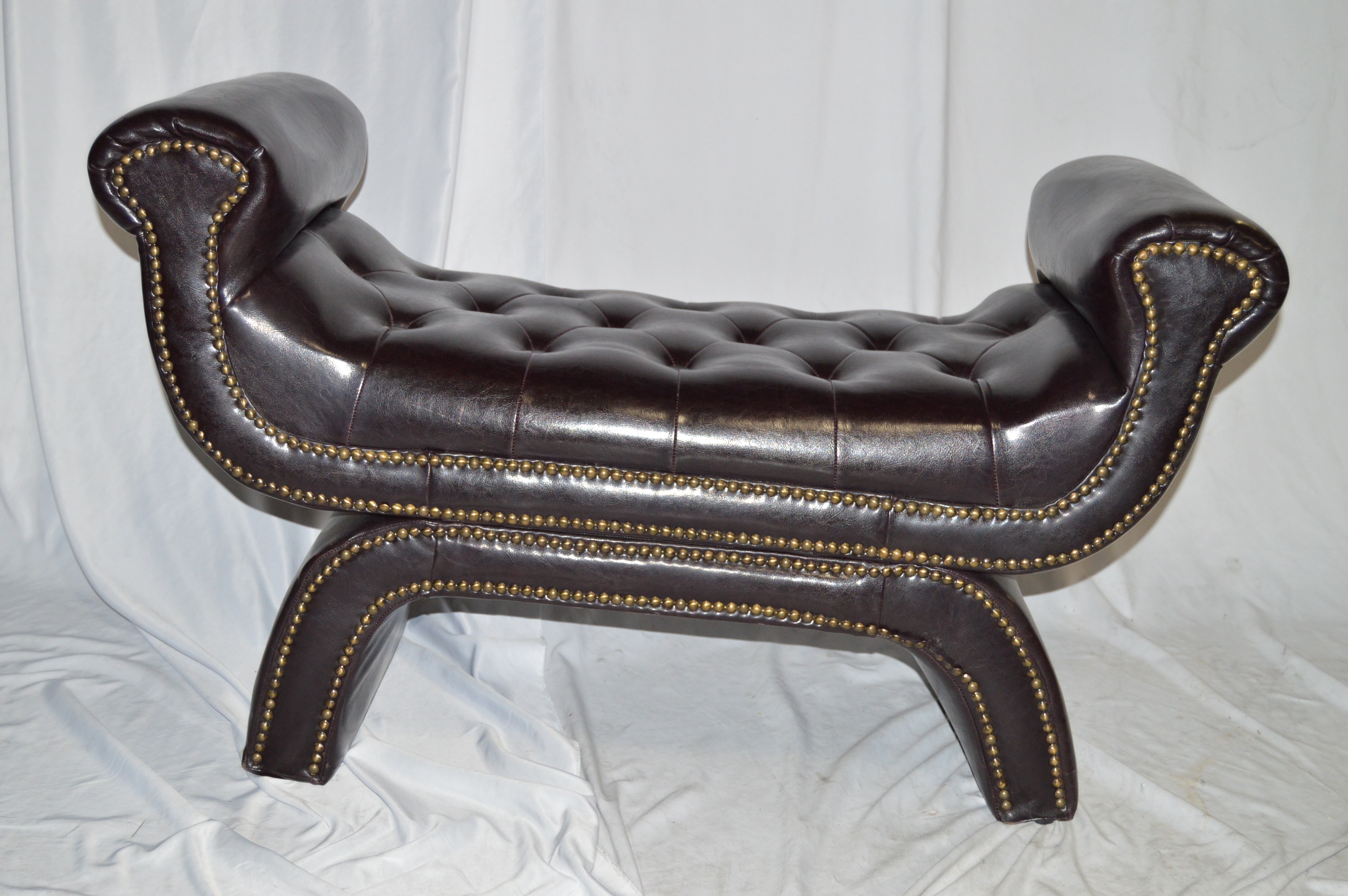 Kirkland Homes Black Leather Tufted Bench Ebth