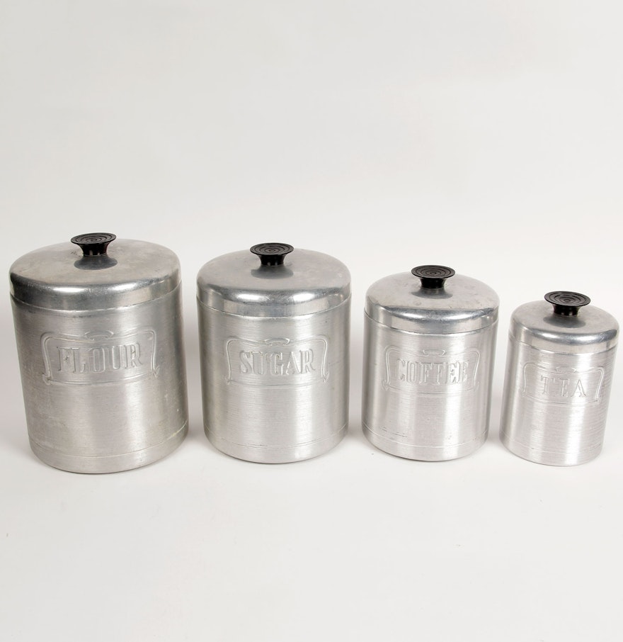 Heller Hostessware Mid Century Modern Retro Aluminum Canister Set - heller hostessware mid century modern retro aluminum canister set -