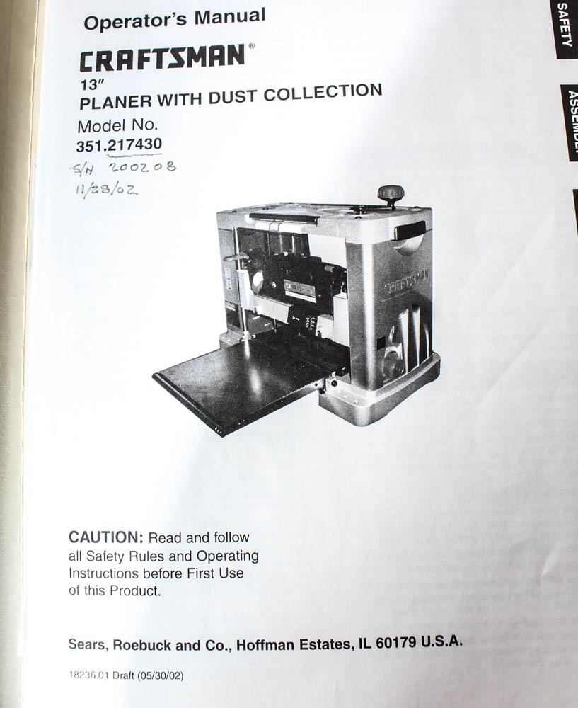 Sears Craftsman 13 Inch Planer with Dust Collector EBTH