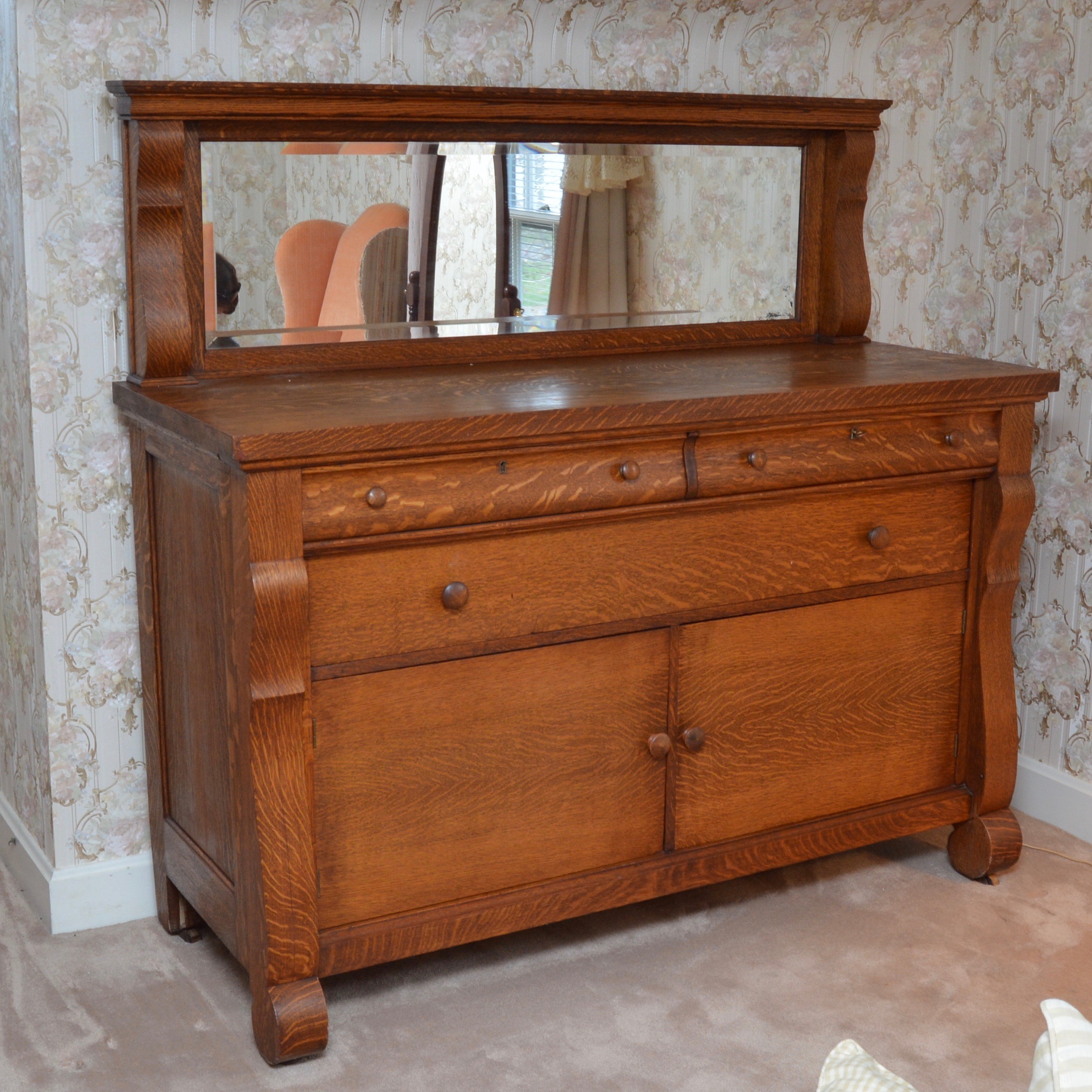 Antique American Empire Style Oak Sideboard, Circa 1910 EBTH